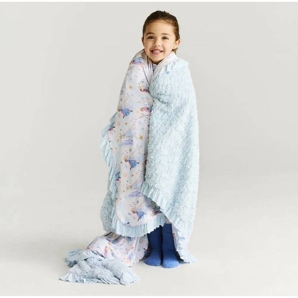 Posh Peanut X Disney Frozen Elsa & Anna Minky Ruffled Luxe Patoo Blanket NEW